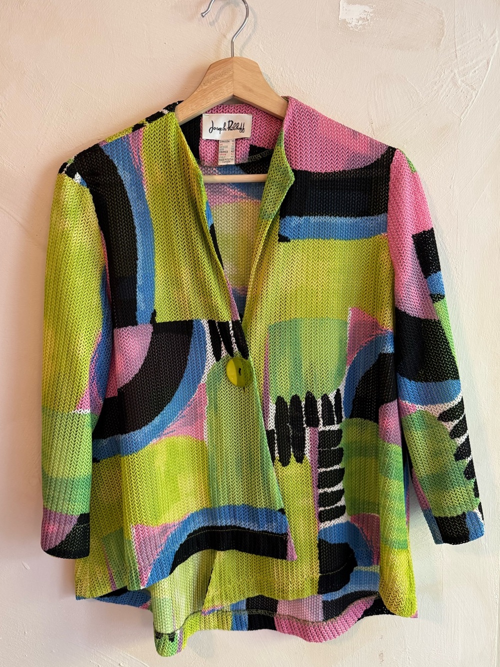 Vintage Joseph Ribkoff | Abstract Knit | Jacket |Made in Canada | Colourblock